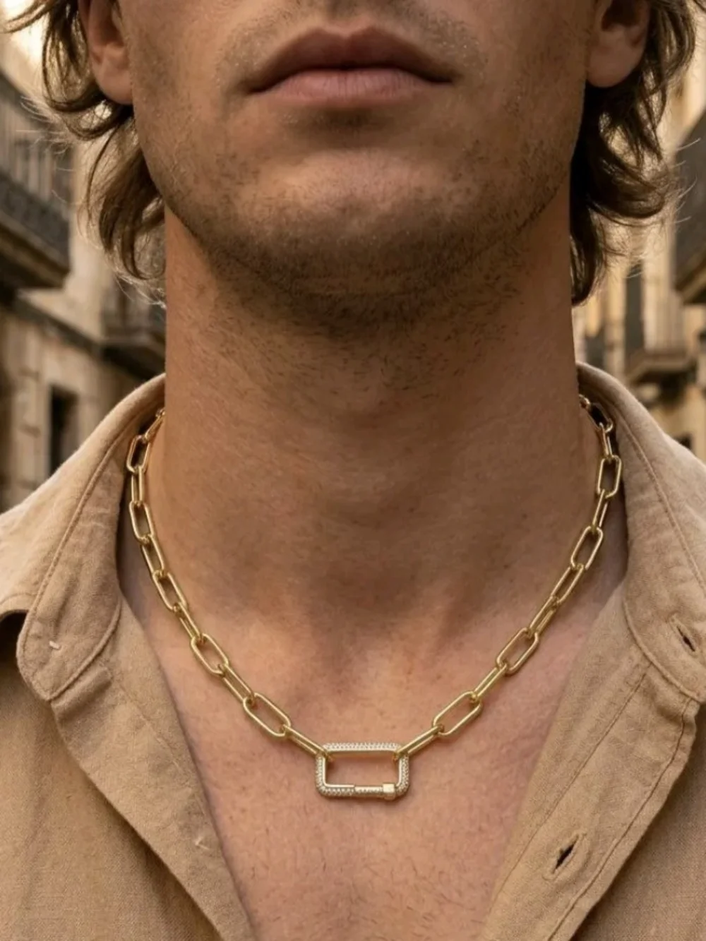 Gold Chunky Chain Necklace with Rectangular Link
